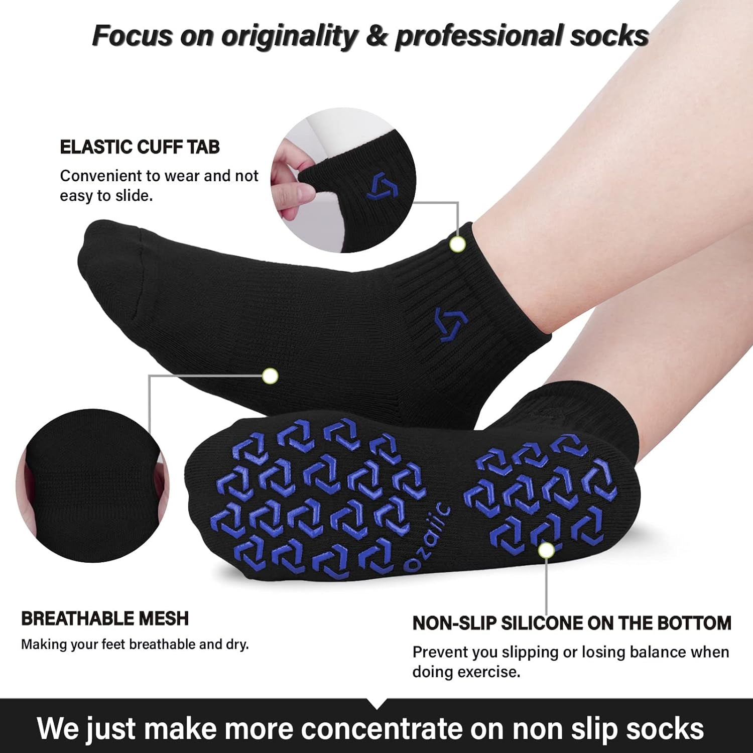 Non Slip Grip Socks for Yoga Home Workout Pure Barre, Pilates, Hospital, Ideal Cushion Socks for Men and Women