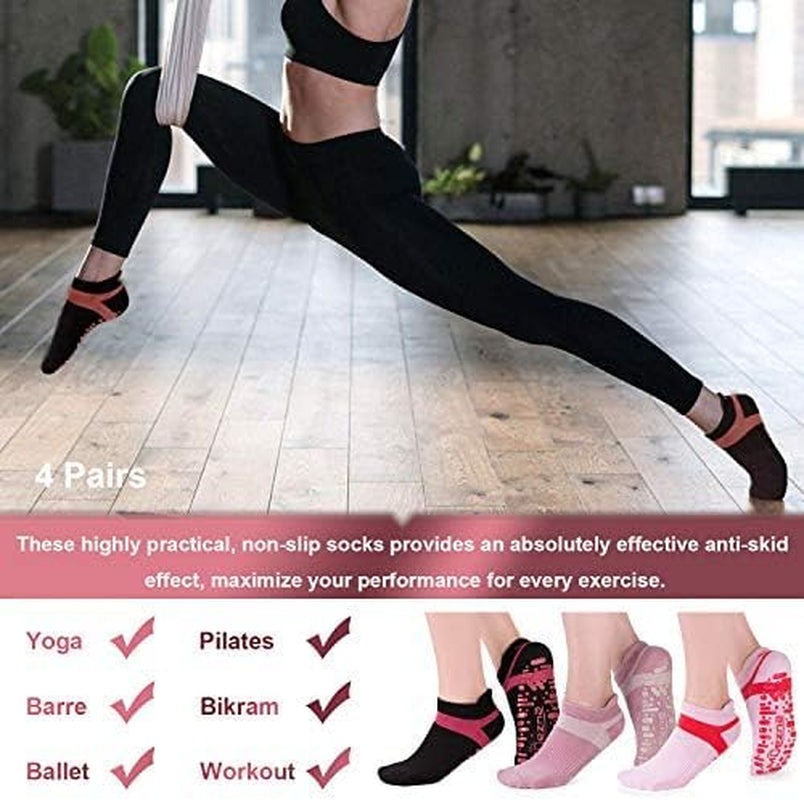 Non Slip Yoga Socks for Women, Anti-Skid Pilates, Barre, Hospital Socks with Grips, Size 5-10