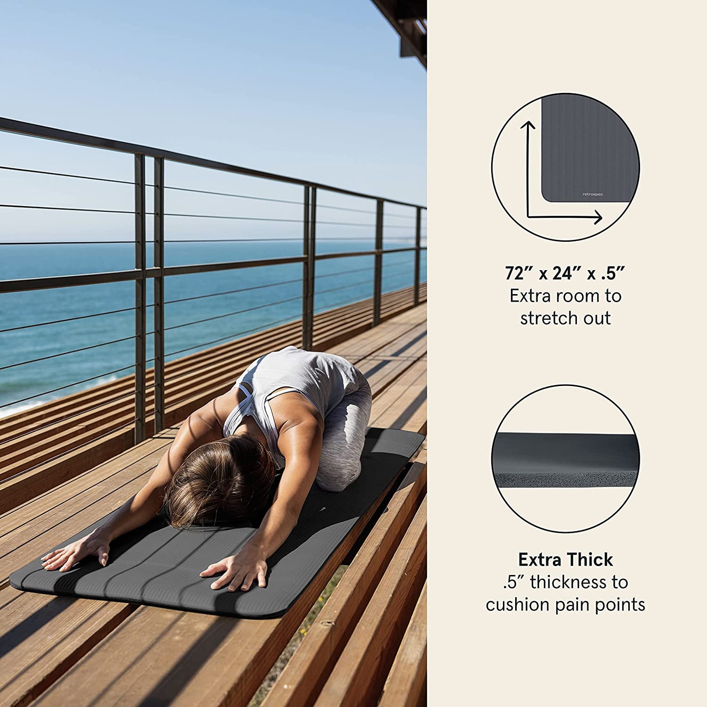 Solana Yoga Mat 1" & 1/2" Thick W/Nylon Strap for Men & Women - Non Slip Exercise Mat for Yoga