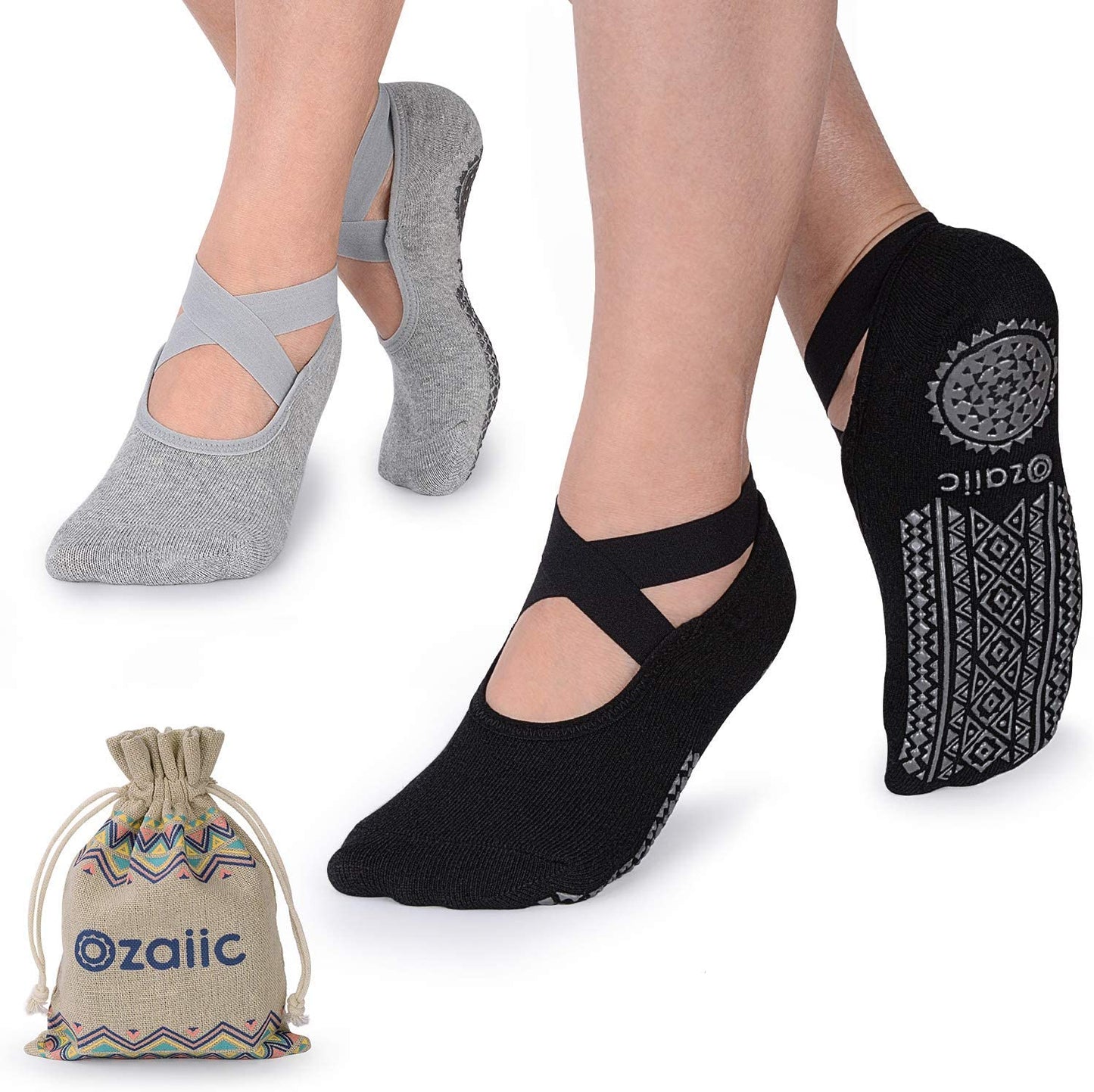 Yoga Socks for Women Non-Slip Grips & Straps, Ideal for Pilates, Pure Barre, Ballet, Dance, Barefoot Workout