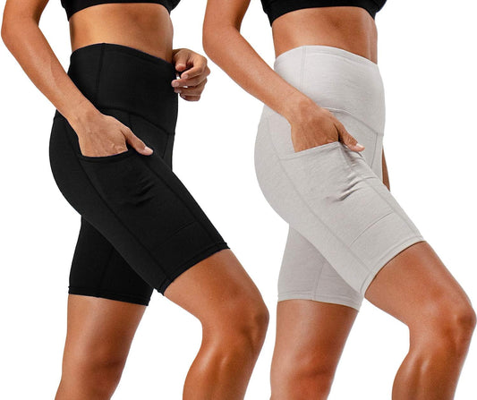 Women'S 2-Pack High Waist Workout Yoga Running Exercise Shorts with Side Pockets
