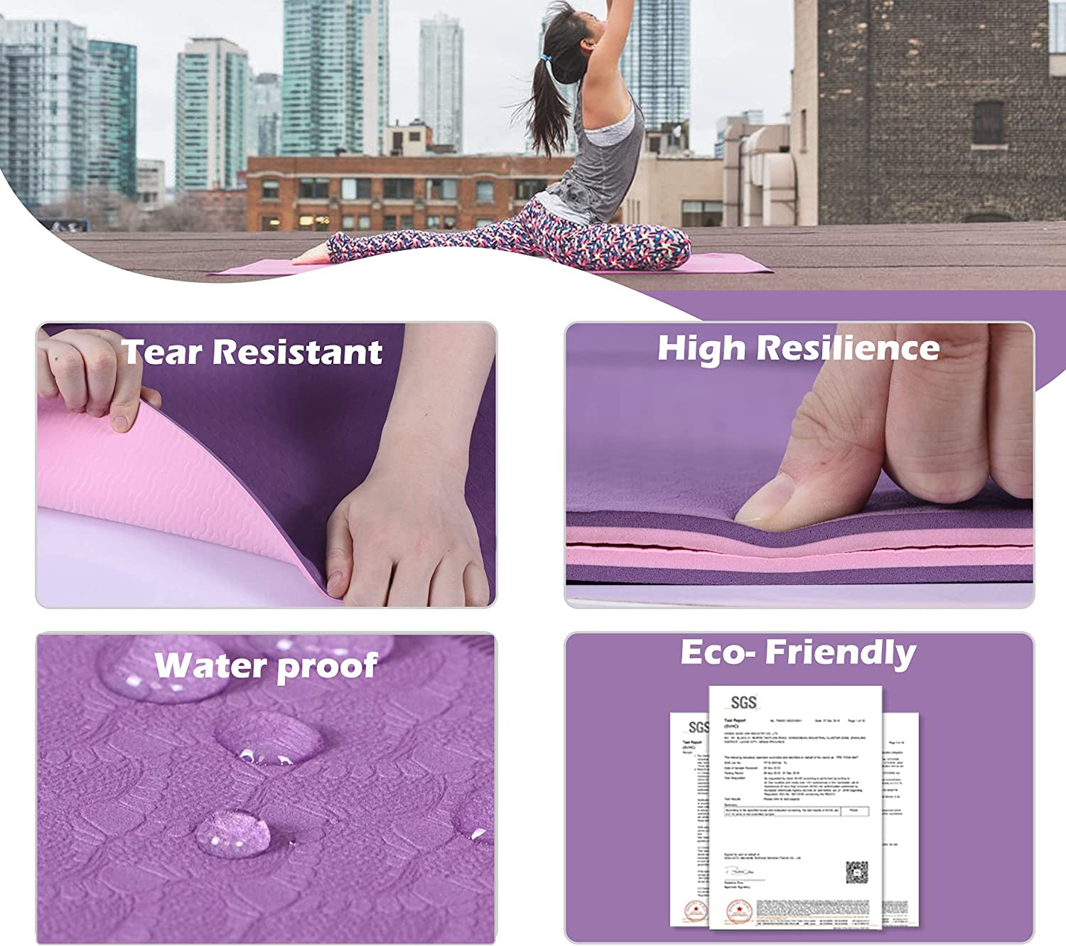 Yoga Mat Non Slip, Pilates Fitness Mats, Eco Friendly, Anti-Tear 1/4" Thick Yoga Mats for Women, Exercise Mats for Home Workout with Carrying Sling and Storage Bag