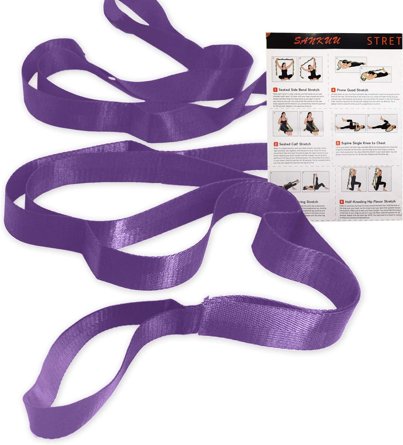 12 Loops Yoga Stretch Strap for Physical Therapy with Exercise Instruction
