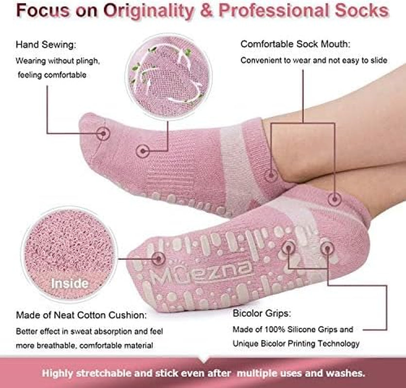 Non Slip Yoga Socks for Women, Anti-Skid Pilates, Barre, Hospital Socks with Grips, Size 5-10