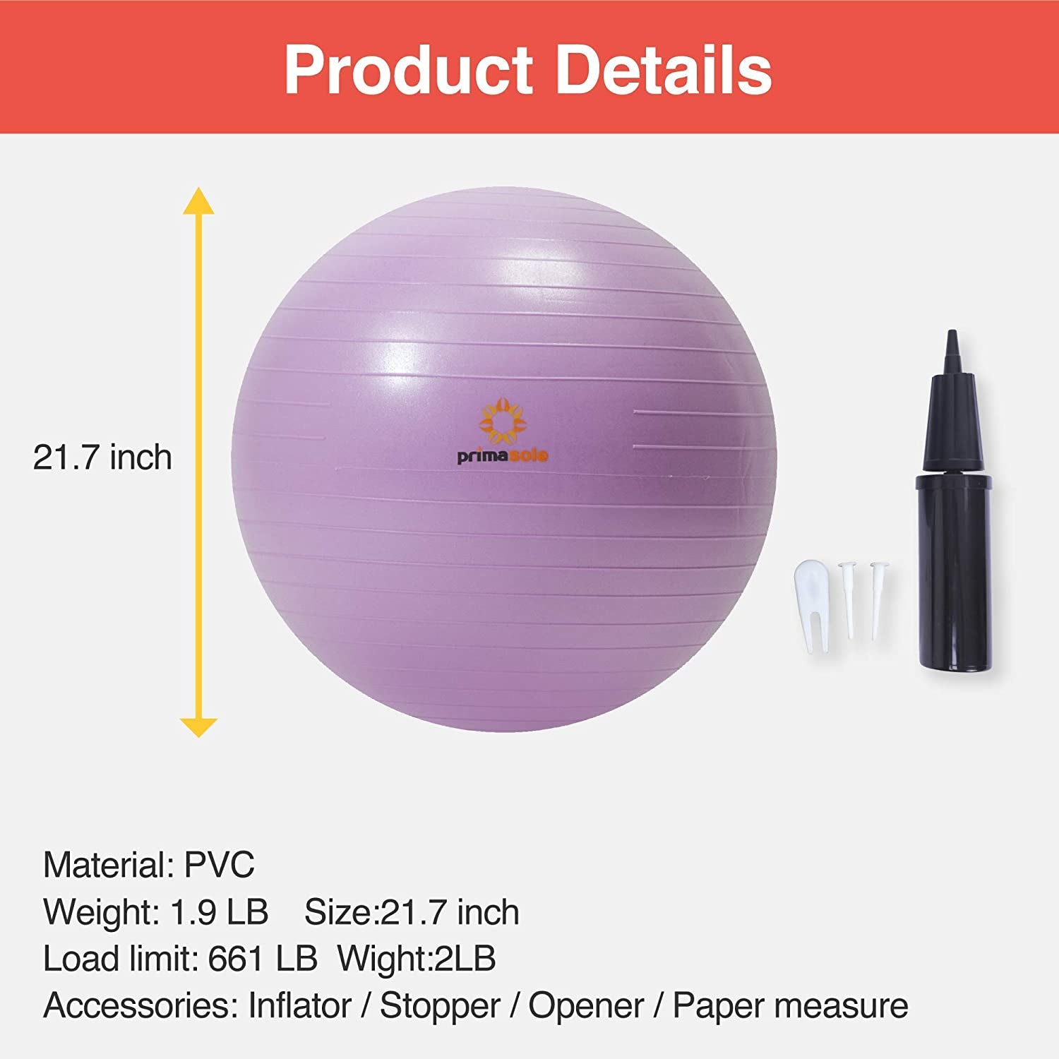 Exercise Ball for Balance Stability Fitness Workout Yoga Pilates at Home Office & Gym with Inflator Pump