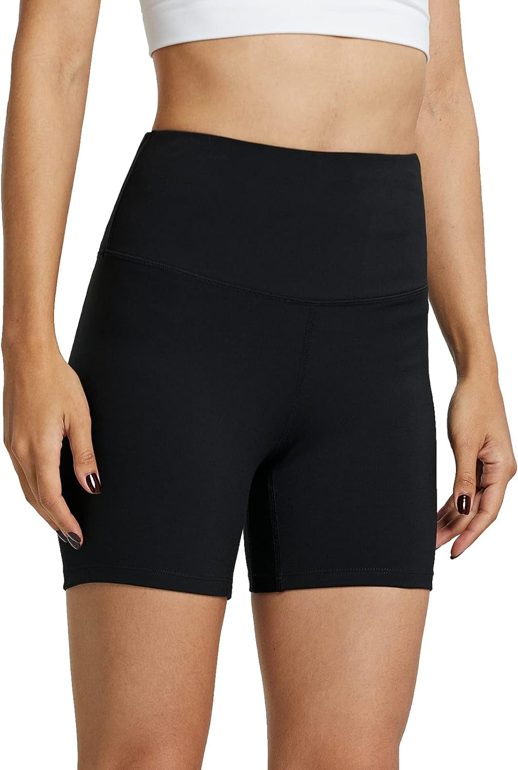 10"/5" Biker Shorts Women High Waisted with 2 Hidden Pockets Workout Athletic Running Yoga Long Shorts